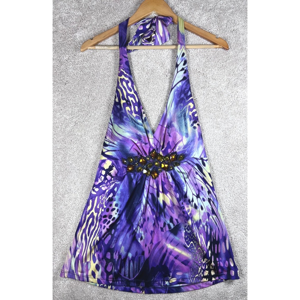 Cache Purple and Blue Halter Tank Top